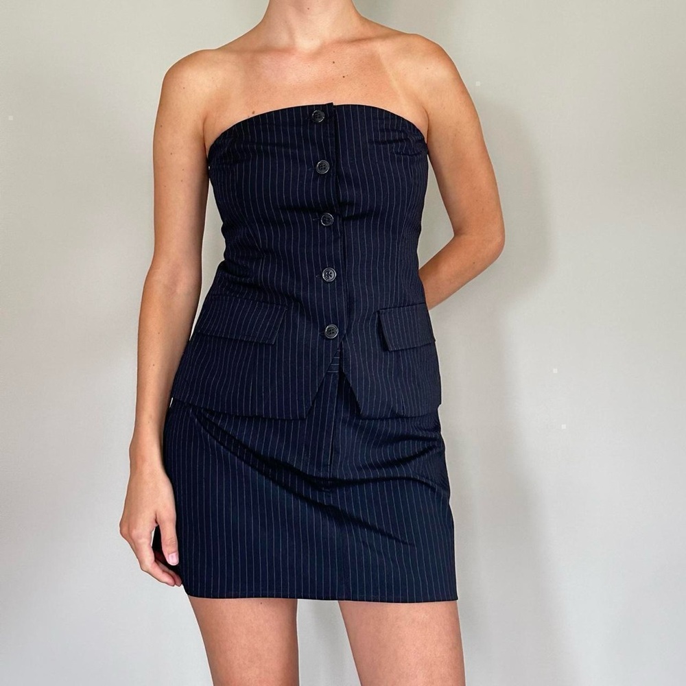 WAYF Pinstripe Black and White Top Skirt Matching Set